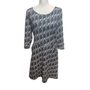 41 Hawthorne Women's Blue White Geometric Pattern Skater Dress Medium